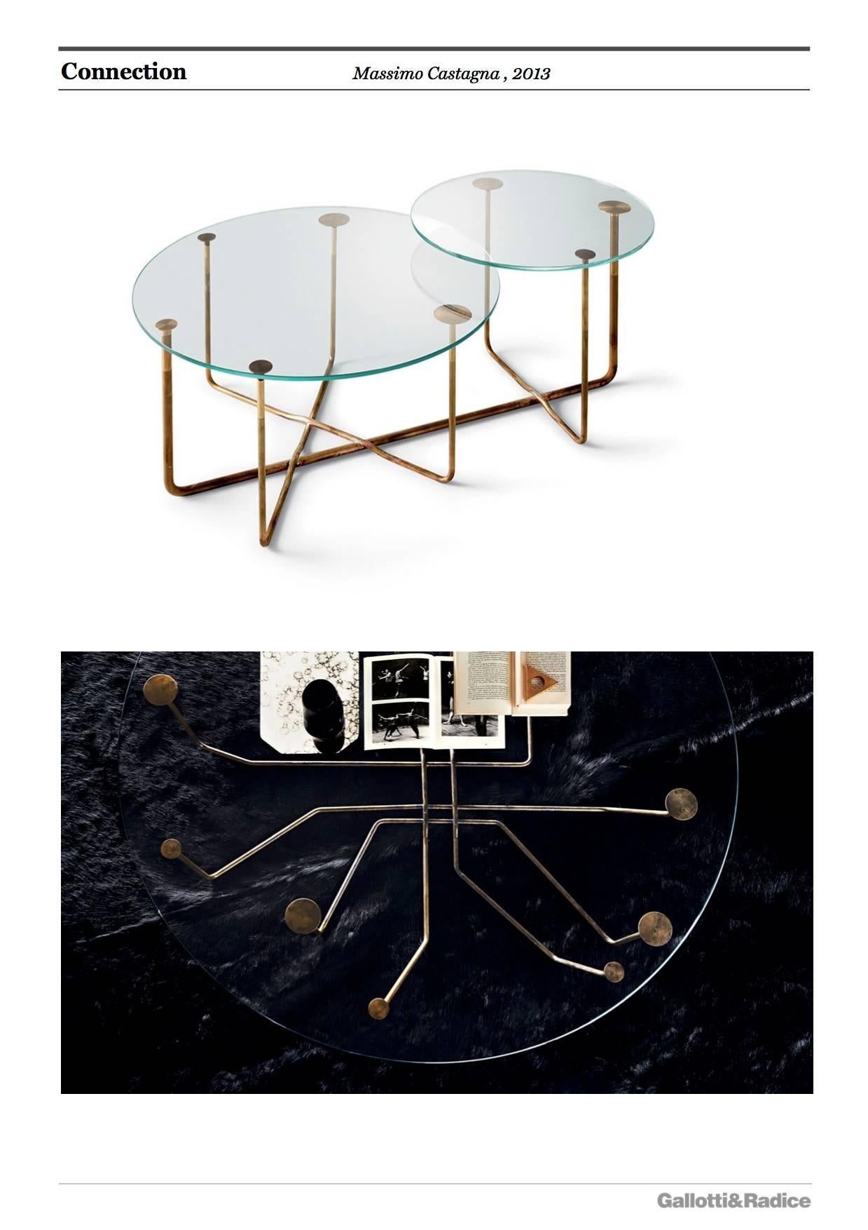 Gallotti & Radice Connection Table in Hand Burnished Brass and Extralight Glass For Sale 2