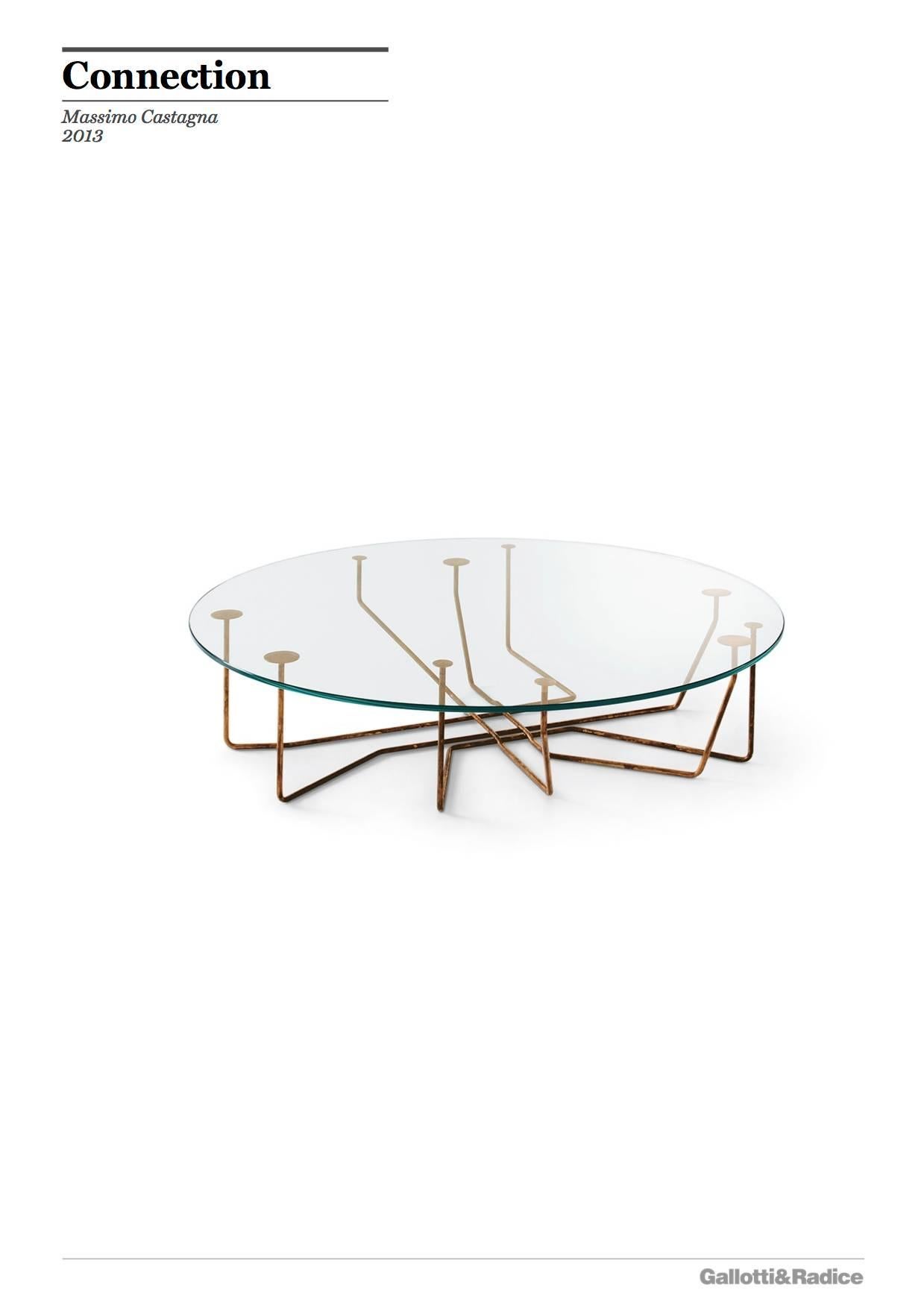 Contemporary Gallotti & Radice Connection Table in Hand Burnished Brass and Extralight Glass For Sale