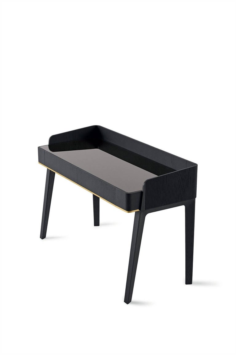 Soho Personal Writing Desk / Vanity in Blackened Wood with Marble or