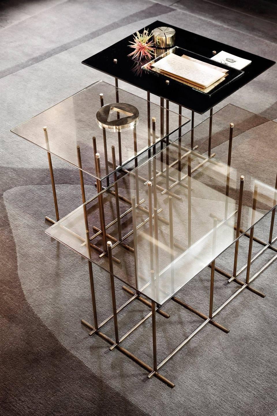 Modern Tetris Coffee Table in Hand Burnished Brass and Glass by Gallotti & Radice For Sale