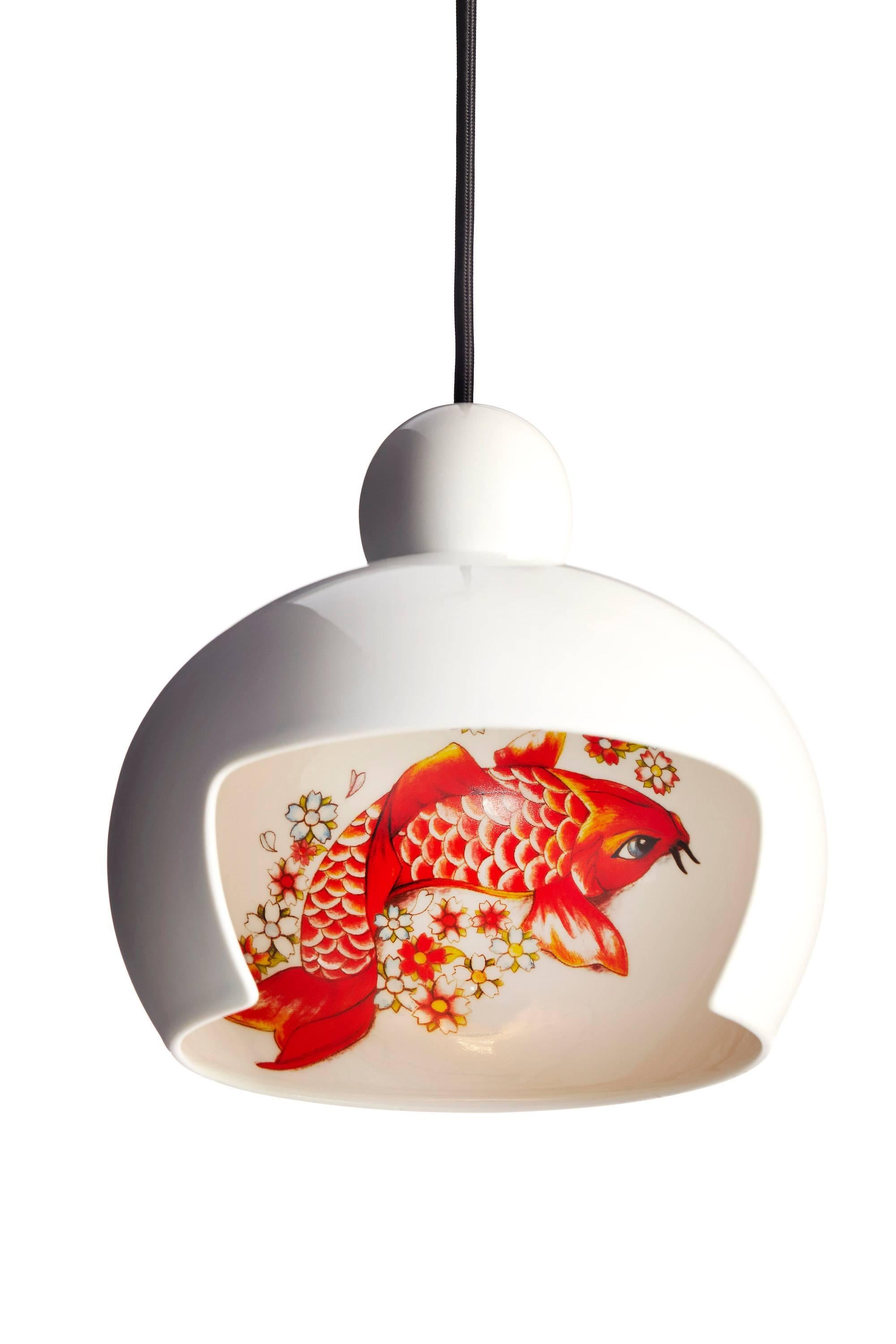 Modern Moooi Juuyo Suspension Lamp by Lorenza Bozzoli with Koi Fish or Peach Flowers