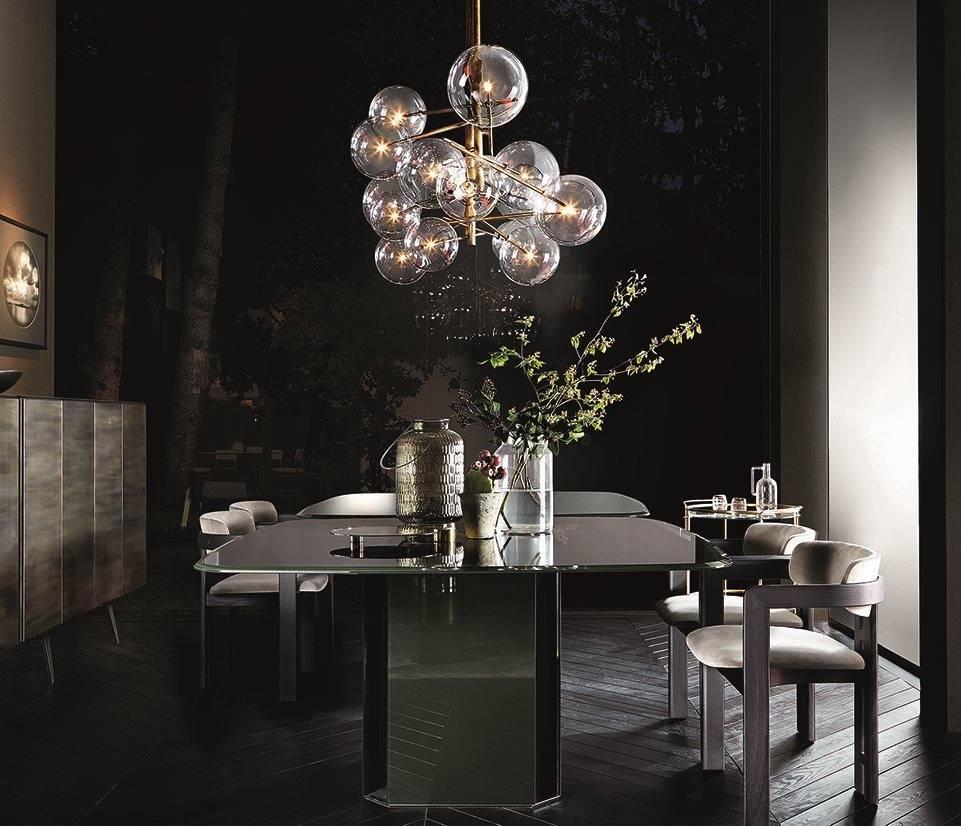 Modern Gallotti & Radice Four Sphere Bolle Suspension Lamp in Glass and Burnished Brass For Sale