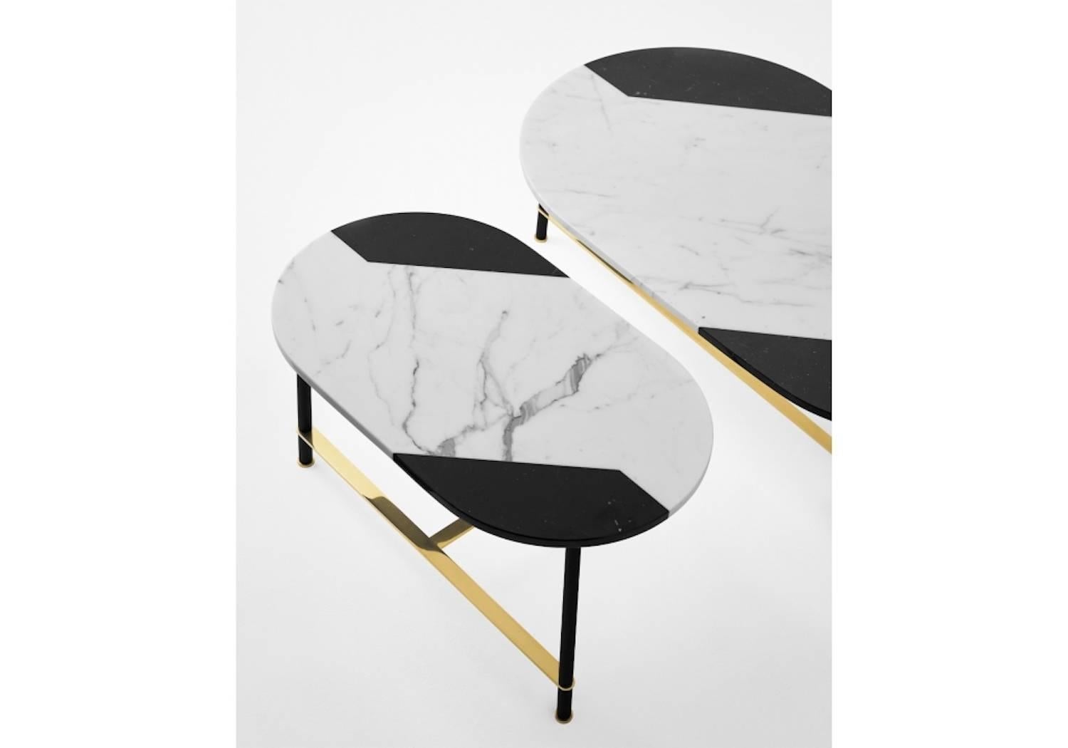Cookies Console Table with Black and White Inlaid Marble Top and Brass Legs For Sale 2