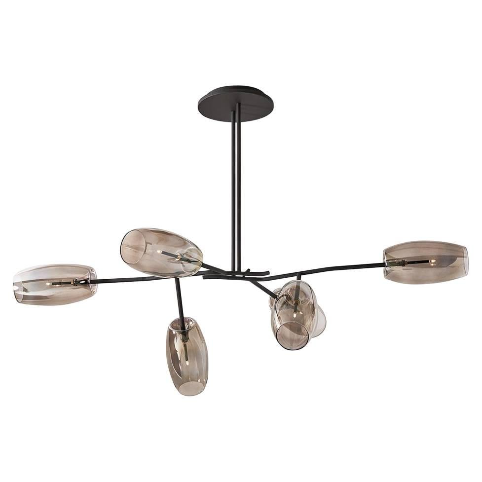Italian Diantha Chandelier DH, Gallotti & Radice with Mouth Blown Glass & Bronzed Metal For Sale