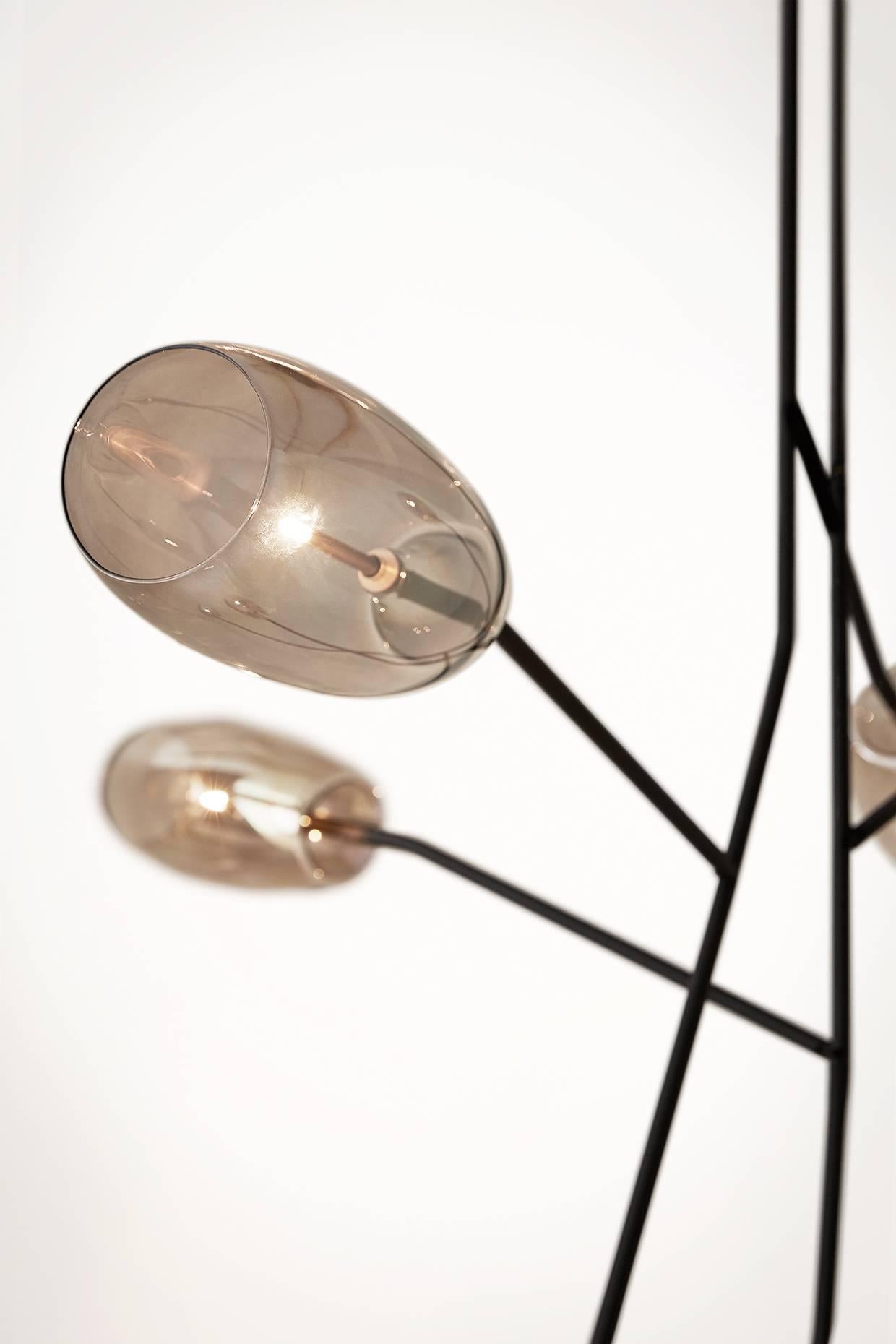 Diantha chandelier by Massimo Castagna for Gallotti & Radice. 

Hanging lamp with LED light (20 Watt). Mouth blown and painted glass. Bronzed black metal parts.

Three sizes or orientations available: 

Horizontal 67 x 43.5 x 43.5 H
Vertical