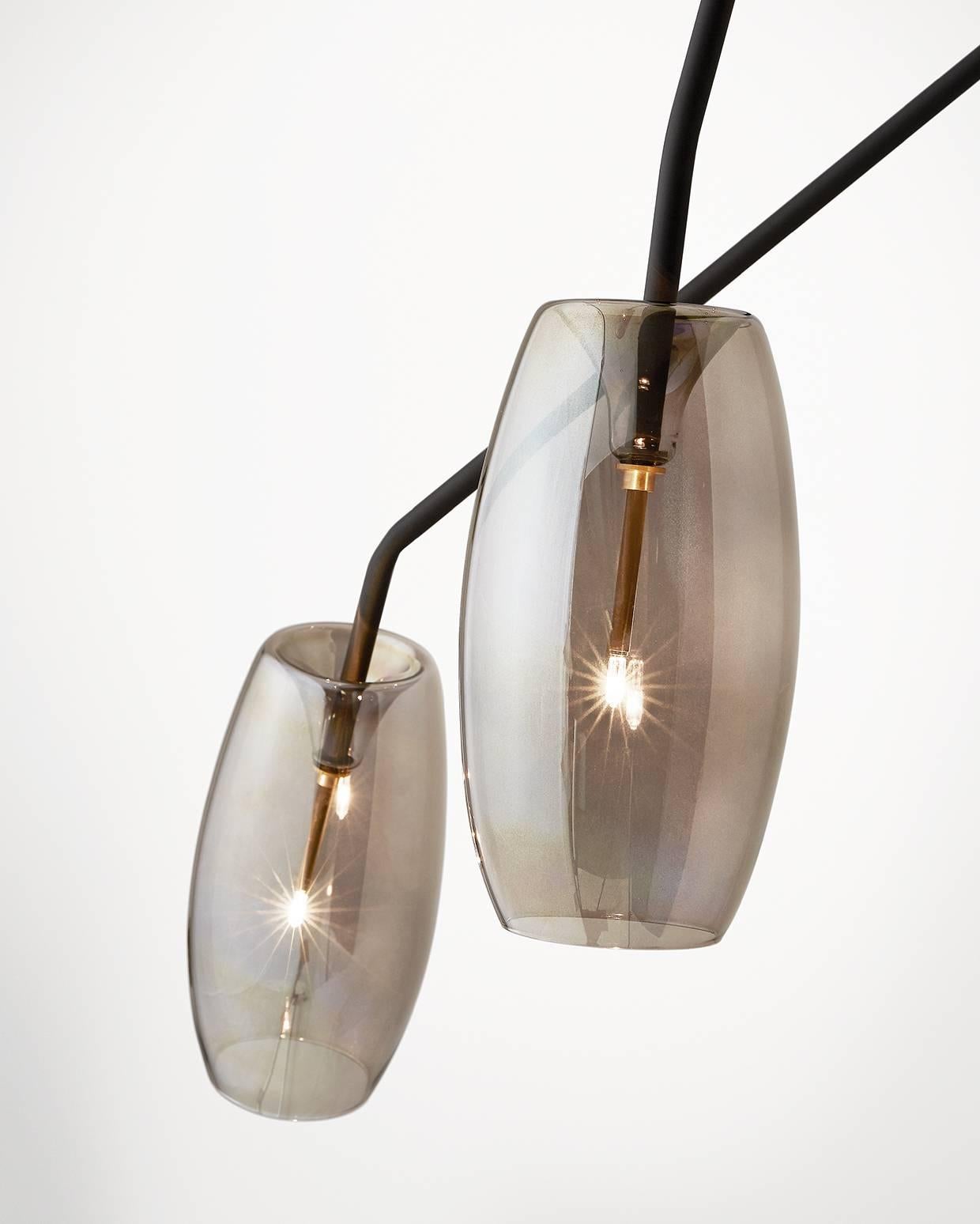 Modern Diantha Chandelier DH, Gallotti & Radice with Mouth Blown Glass & Bronzed Metal For Sale