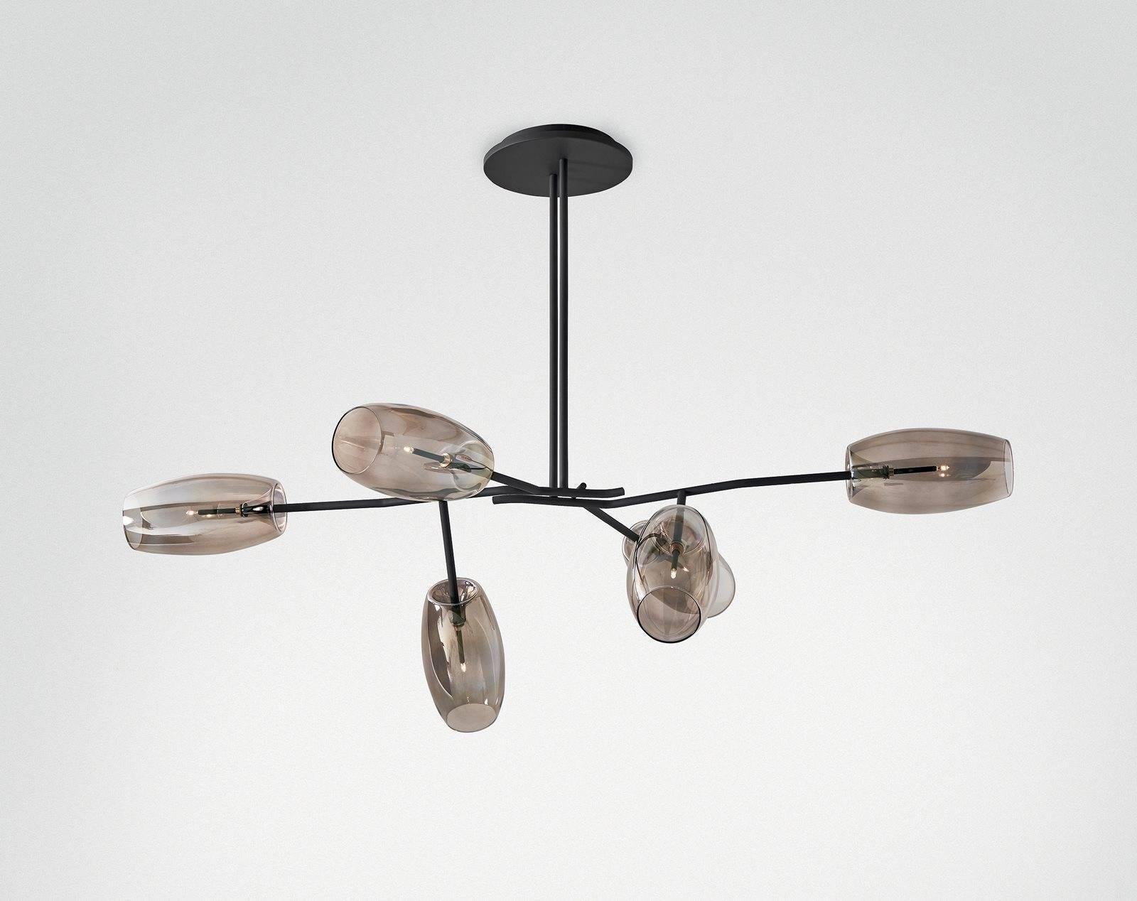 Diantha Chandelier DH, Gallotti & Radice with Mouth Blown Glass & Bronzed Metal For Sale 1