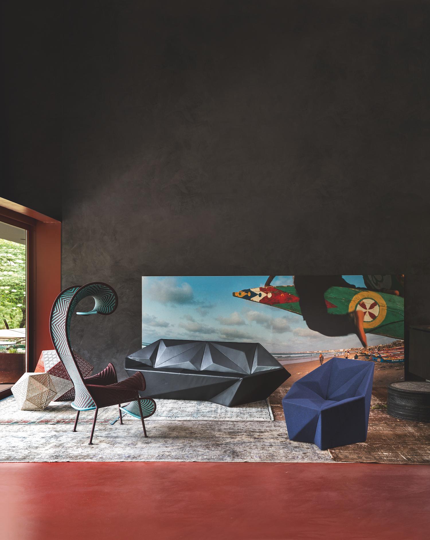 Moroso Gemma Chair by Daniel Liebeskind in Fuchsia and Purple Blur Fabric (Italienisch) im Angebot