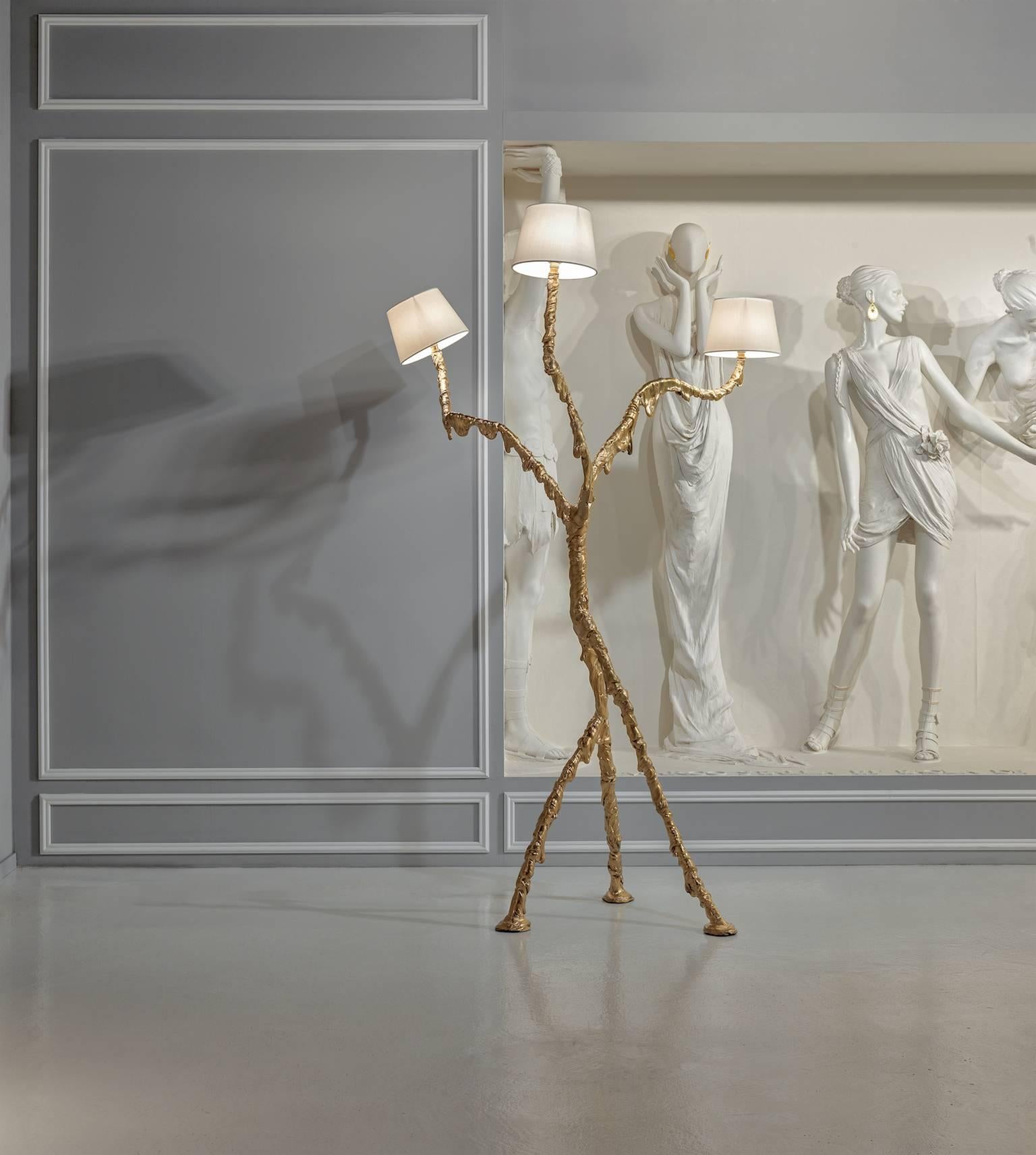 Modern Edra Ines Floor Lamp Sculpture in Hand-Molded Gold Polymer For Sale