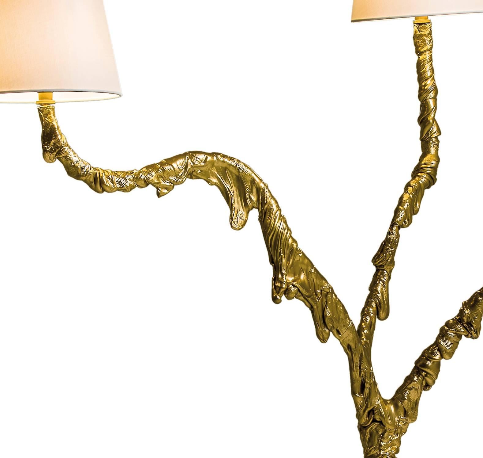 Contemporary Edra Ines Floor Lamp Sculpture in Hand-Molded Gold Polymer For Sale