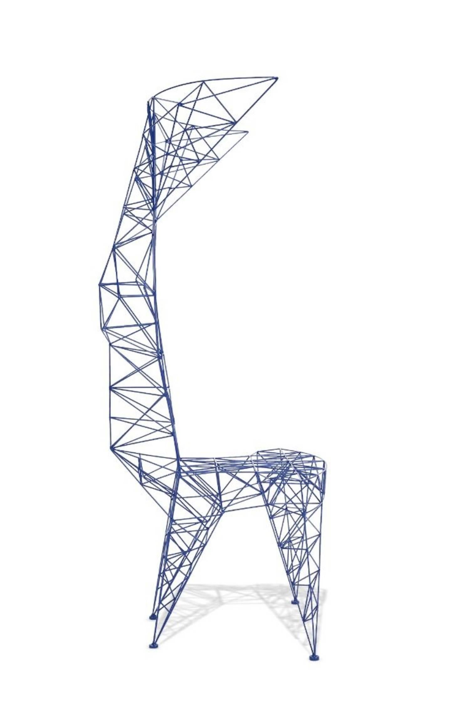 Modern Pylon Chair by Tom Dixon in Royal Blue Metal Lattice For Sale