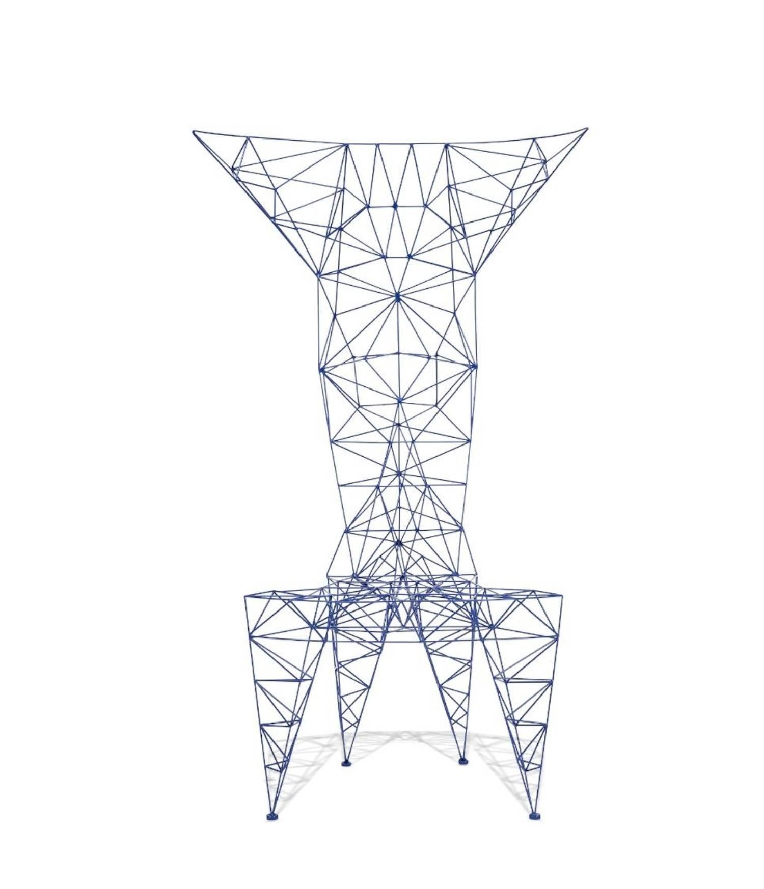 Contemporary Pylon Chair by Tom Dixon in Royal Blue Metal Lattice For Sale