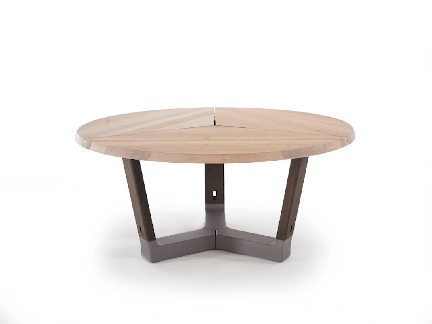 Modern ARCO Base Round Dining Table in Solid Wood with Concrete Detail For Sale