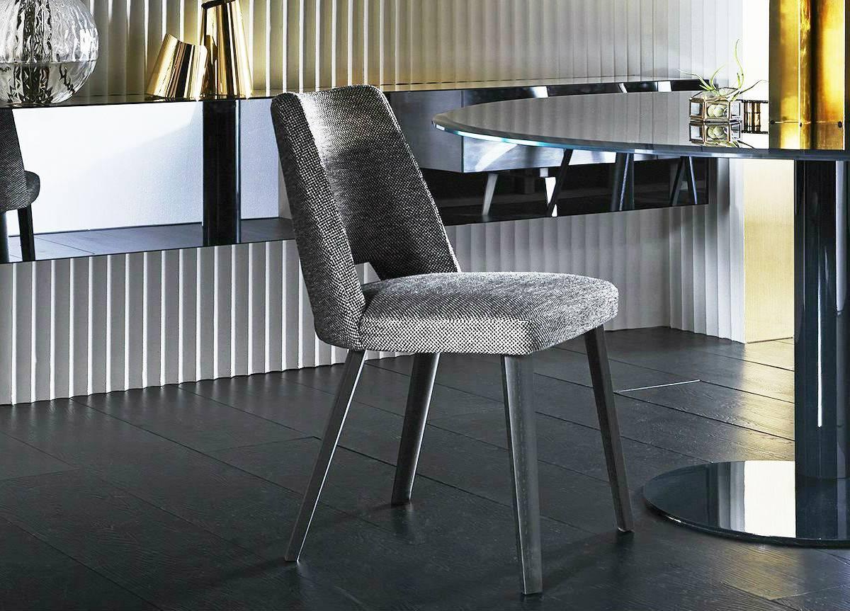 Blackened Thea Dining Chair with Upholstered Seat and Backrest and Wooden Legs For Sale