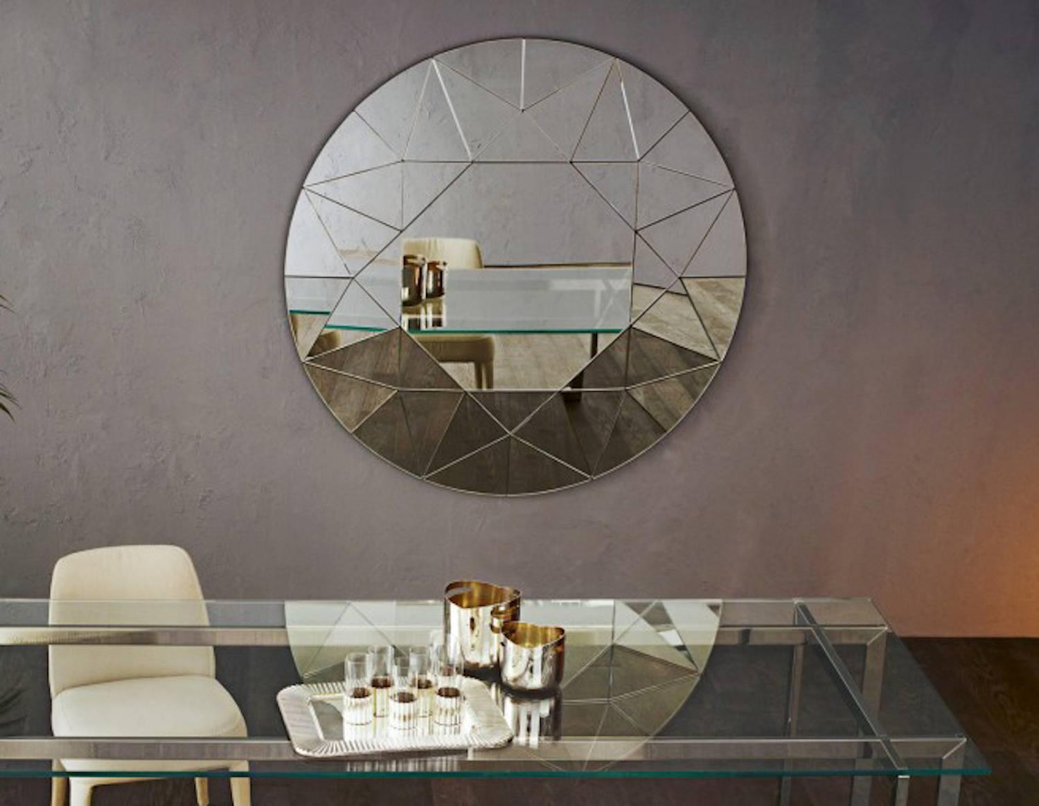 Italian Dream Mirror by Gallotti & Radice in Round Convex with Faceted Segments For Sale