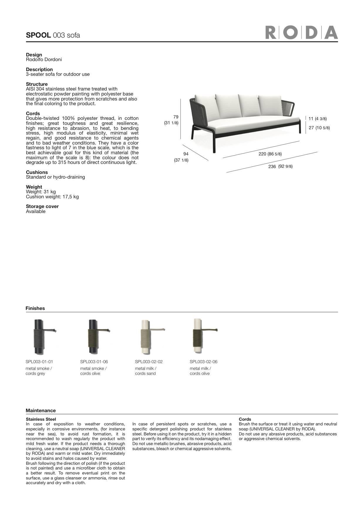Contemporary RODA Spool three-Seat Sofa for Outdoor/Indoor Use by Rodolfo Dordoni For Sale