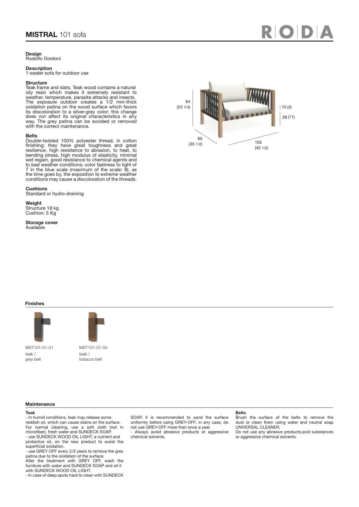 Roda Mistral 101 Armchair in Teak for Outdoor/Indoor Use im Zustand „Neu“ im Angebot in Rhinebeck, NY