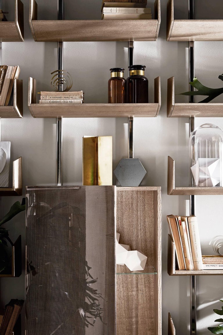 Wall Shelving System in Wood and Brass For Sale at 1stDibs