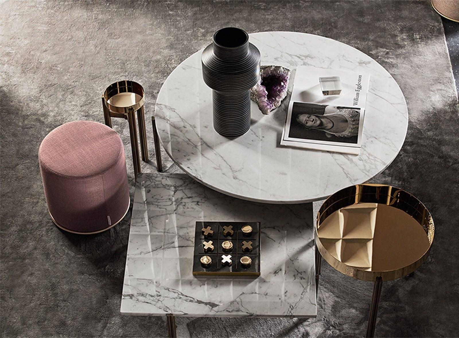 Modern Coffee or Side Table in Hand Burnished Brass and Marble For Sale