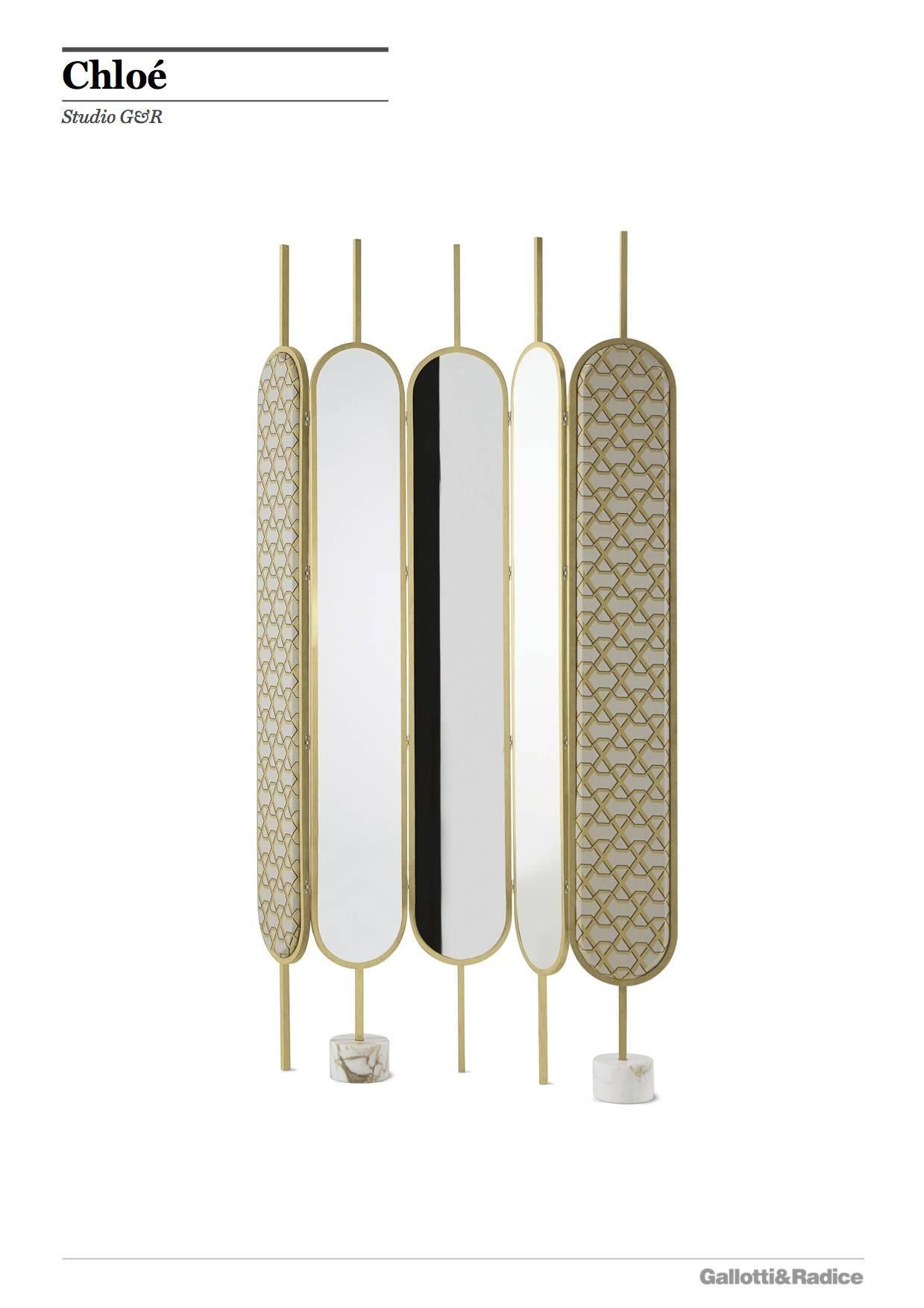 Modern Gallotti & Radice Chloé Screen/Mirror in Brass Finish with Fabric Panels For Sale