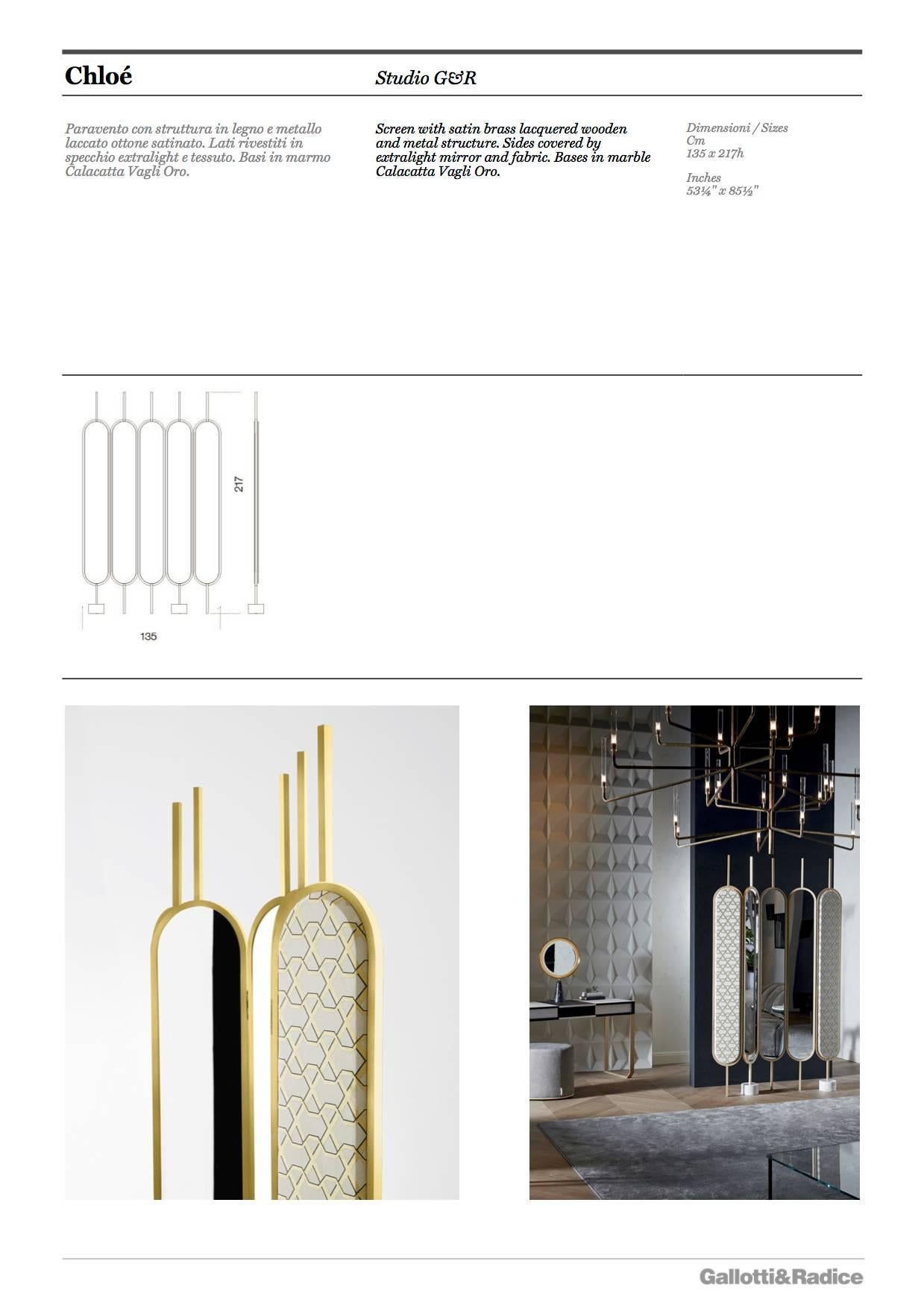 Italian Gallotti & Radice Chloé Screen/Mirror in Brass Finish with Fabric Panels For Sale