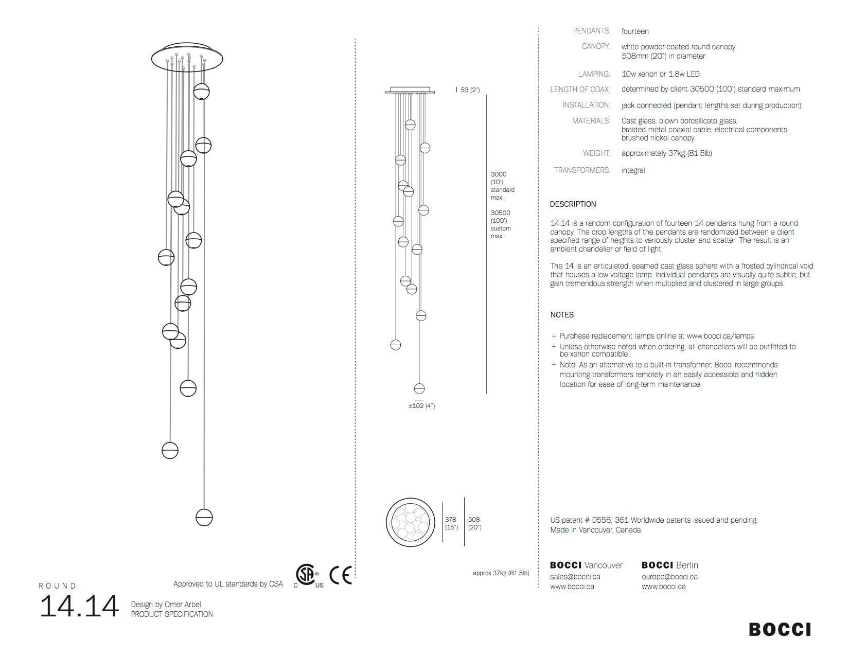 Contemporary Bocci 14.14 Fourteen Pendant Suspension Fixture in Cast Glass For Sale