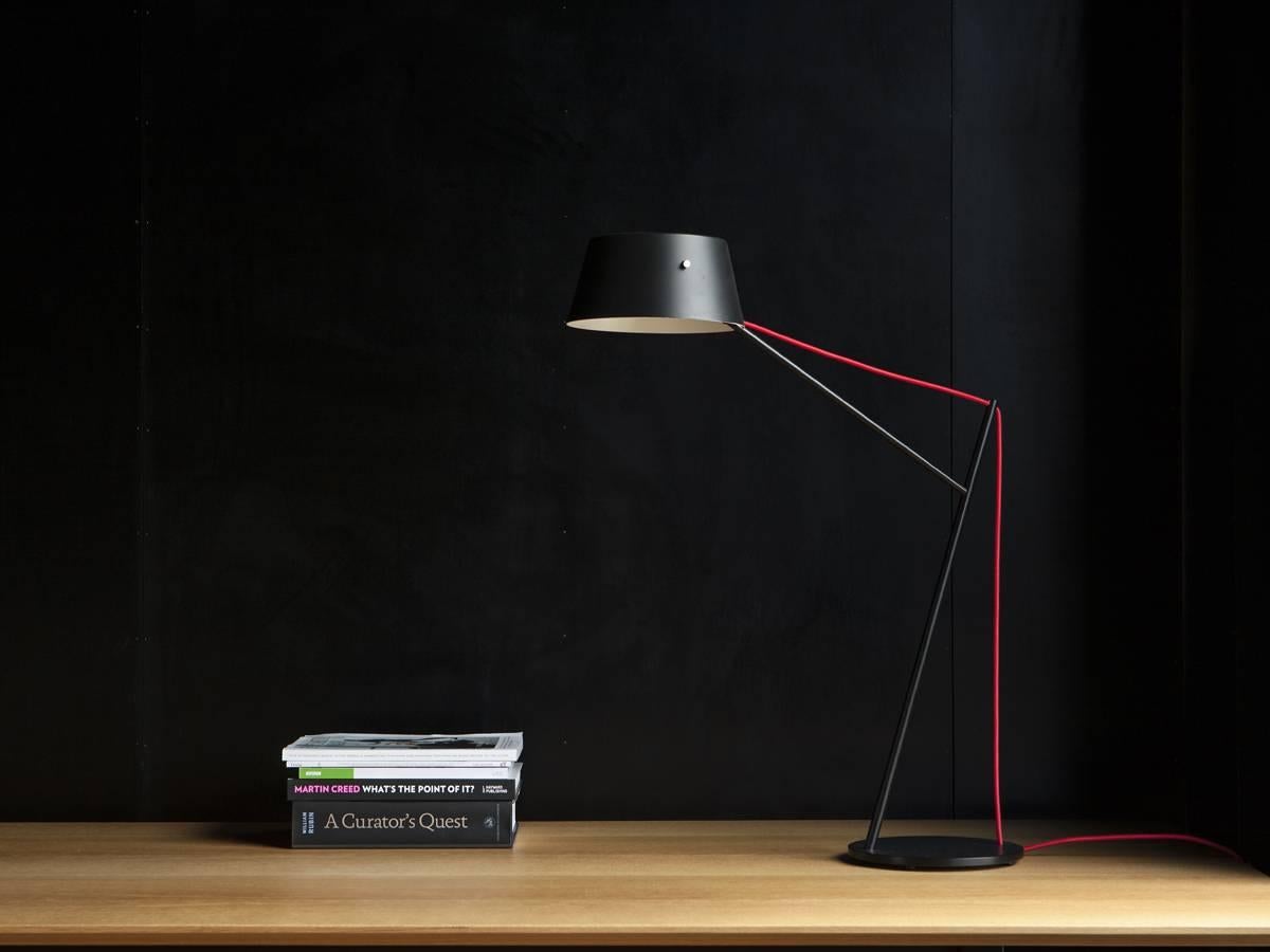 New Zealand Spar Junior Table or Task Lamp in Black with Red Cord by Resident For Sale