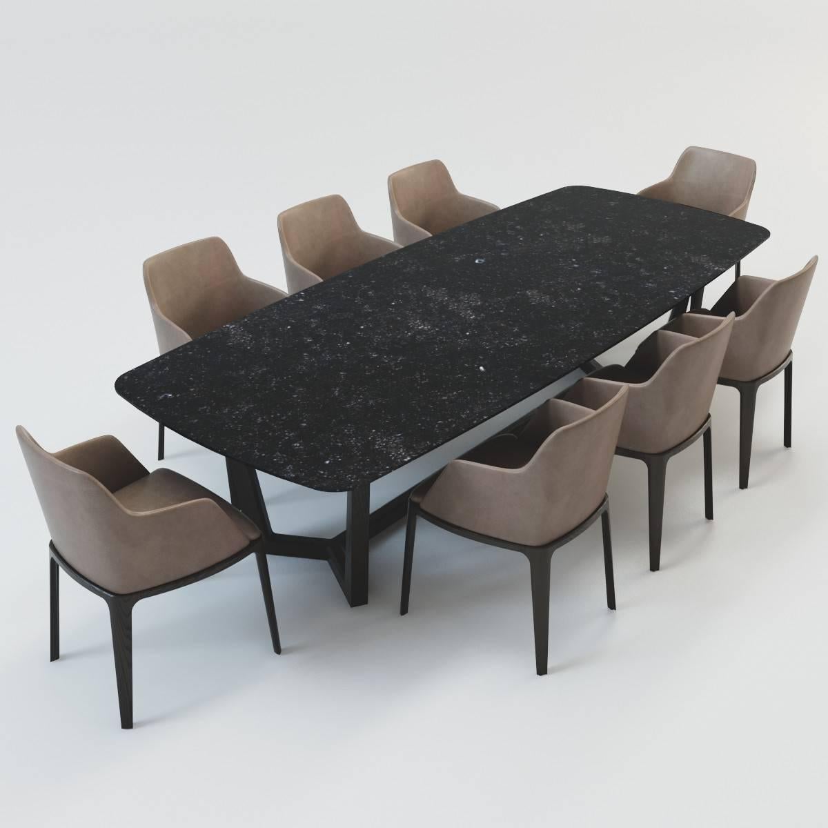 Contemporary Poliform Concorde Dining Table, Four Wood Bases and Six Marble Top Options For Sale