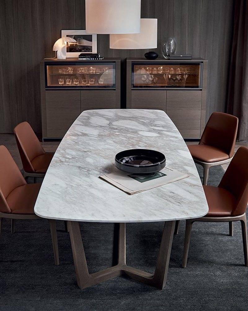 Modern Poliform Concorde Dining Table, Four Wood Bases and Six Marble Top Options For Sale