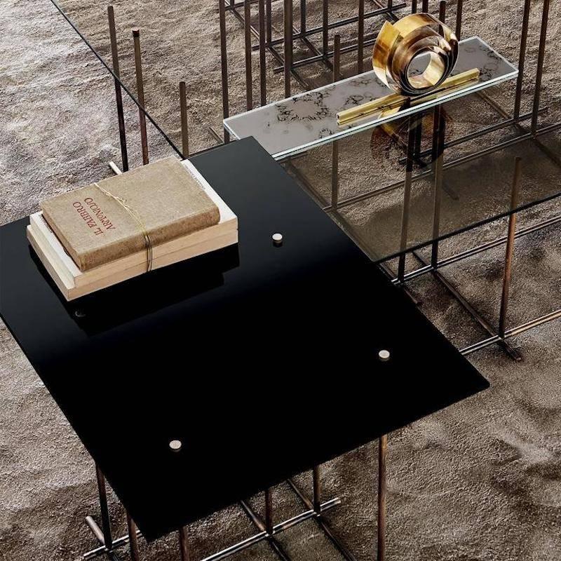 Contemporary Tetris Coffee Table in Hand Burnished Brass and Glass by Gallotti & Radice For Sale