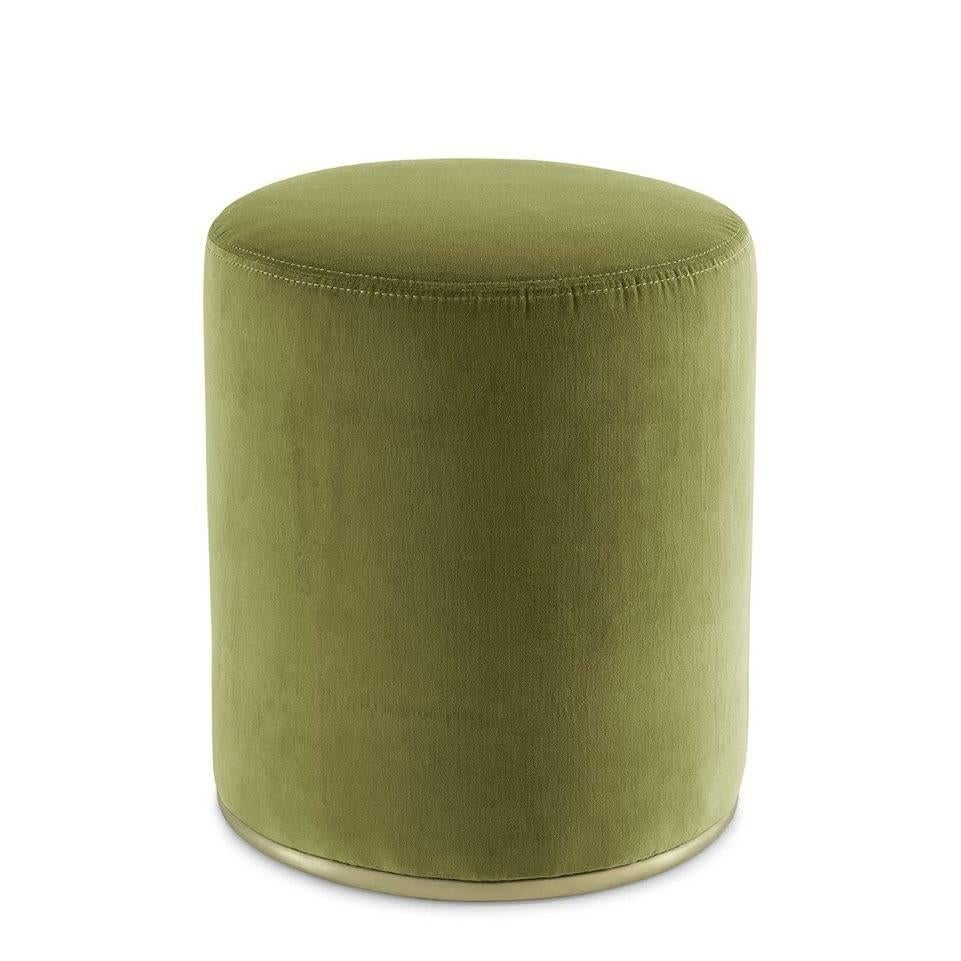 Pouf in non-deformable foam polyurethane in different density and polyester fibre with wooden inside structure. Metal parts in satin brass. Seat and backrest covered by fabric or leather as per samples. 

Please inquire for images of the fabric