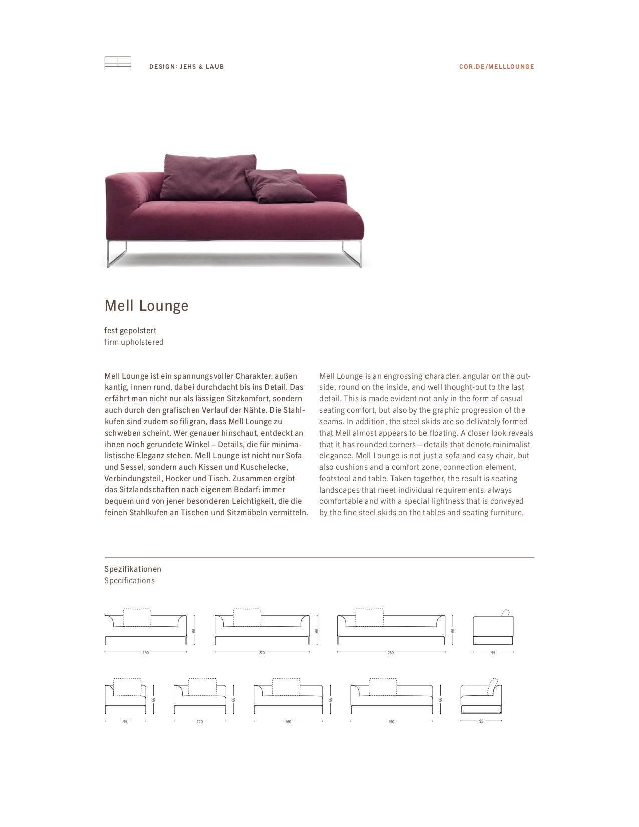 German Mel Lounge Sofa Without Loose Cushions by COR For Sale