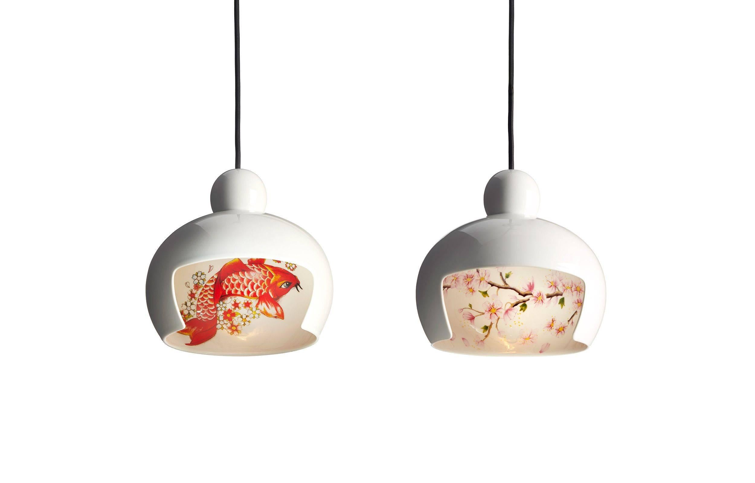 Moooi Juuyo Suspension Lamp by Lorenza Bozzoli with Koi Fish or Peach Flowers In New Condition In Rhinebeck, NY