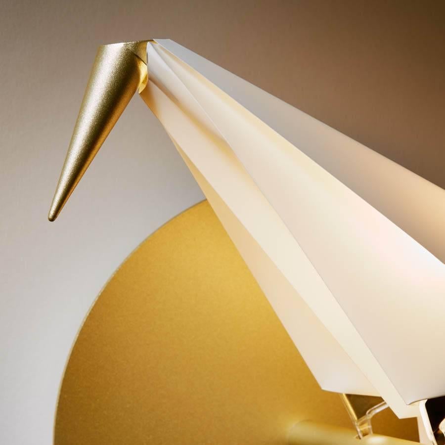 Modern Moooi Perch LED Wall Sconce Light in Brass with Large White Bird For Sale