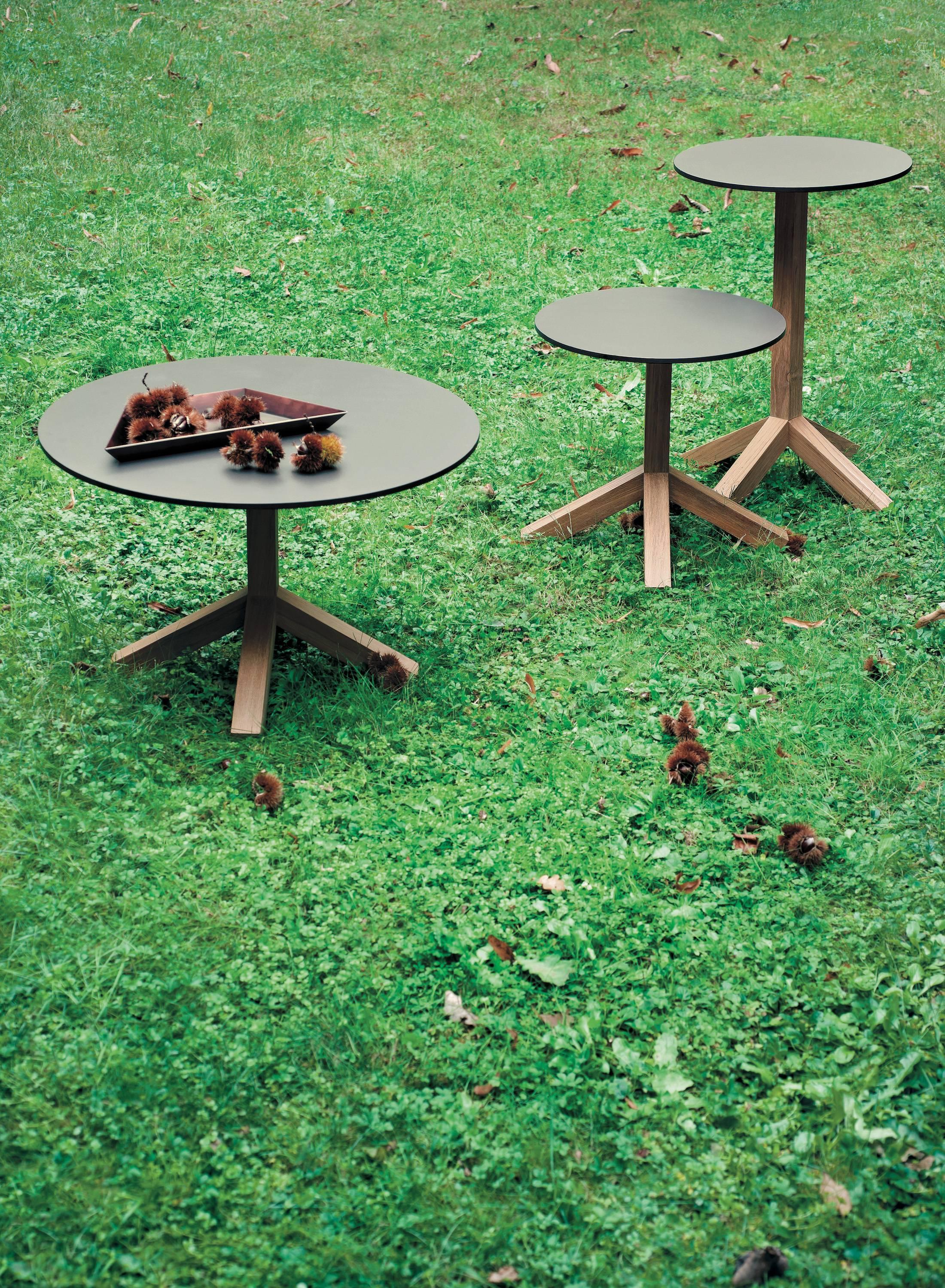 Contemporary Roda Root 046 Outdoor Side or Coffee Table in Teak with Stone or Grey HPL Top For Sale