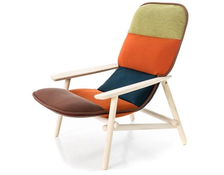 Moroso Lilo Lounge Chair by Patricia Urquiola in Multi-Color Fabric and Solid Wood For Sale at 