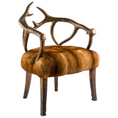 Deer Bronze and Fur Armchair Golden Mink Upholstery