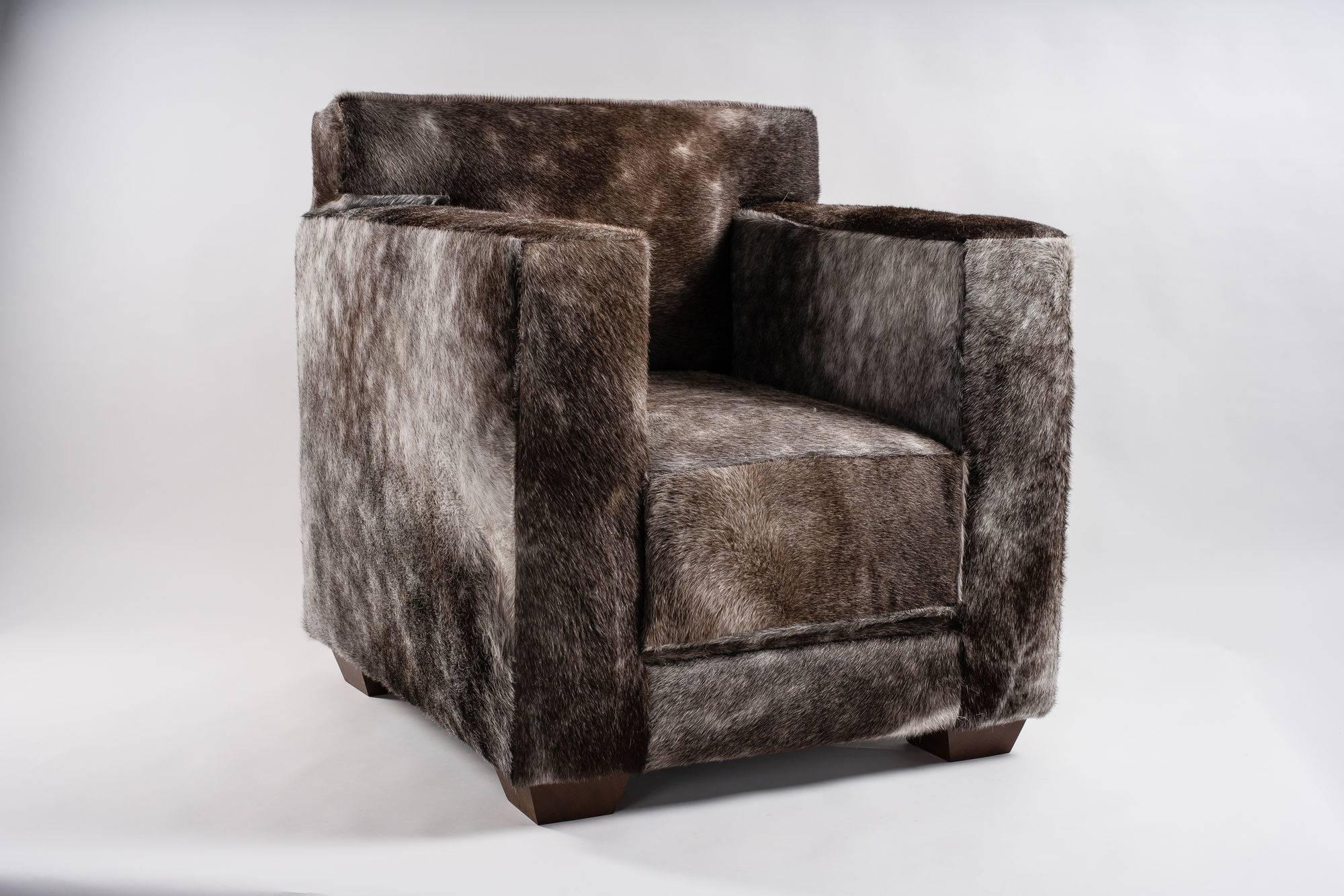 Hand-Crafted Pair of Luxury Armchairs, Pony Upholstery