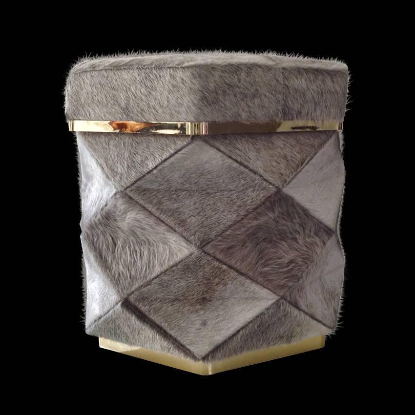 The "Himalaya" ottoman offers a contemporary design which is the perfect match for all luxury interiors.
Ottoman handmade in France, upholstered in French cowhide with brass frames.