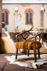 Deer Bronze and Fur Armchair Golden Mink Upholstery