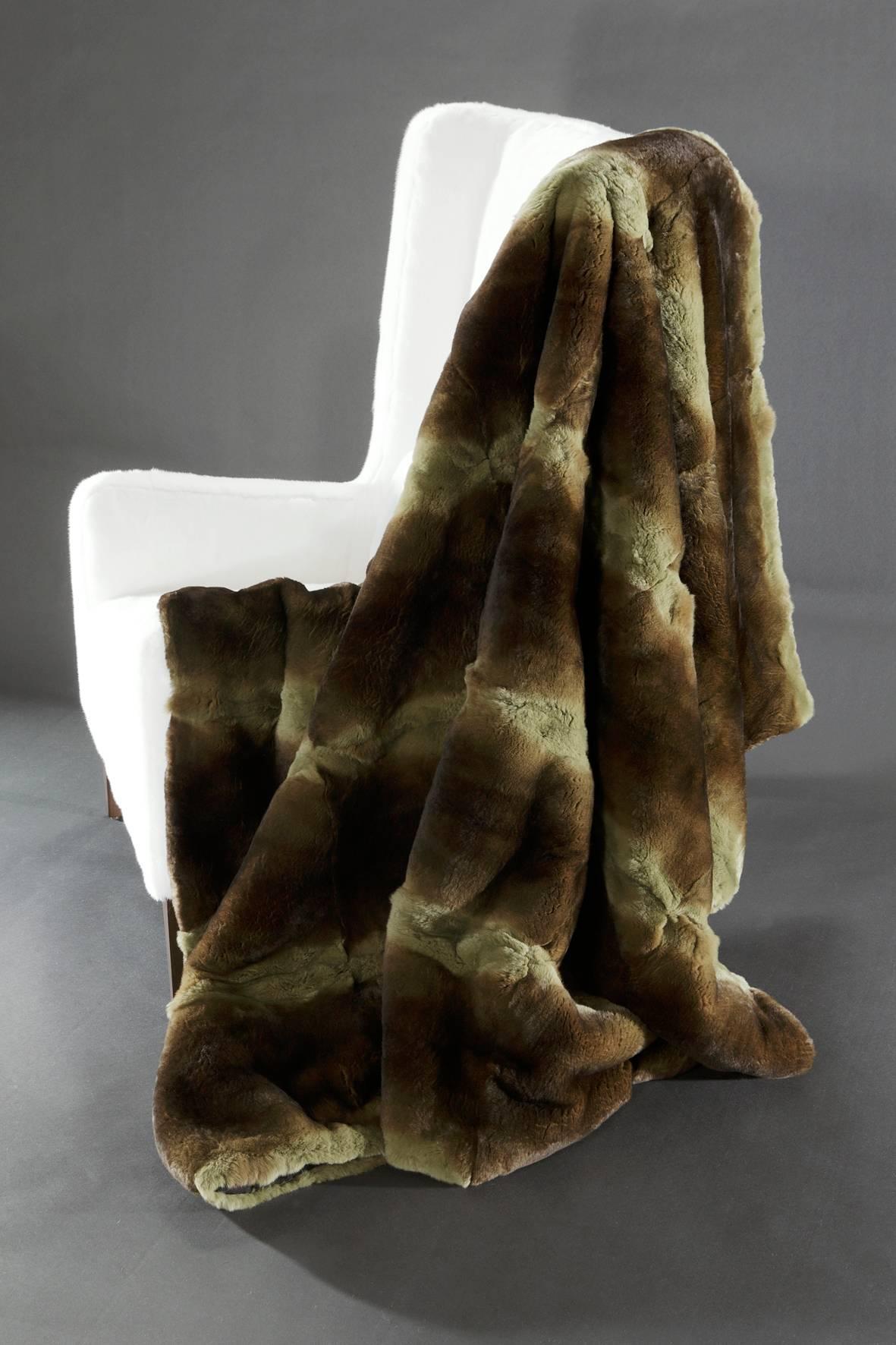 Hand-Crafted Orylag French Fur Throw - Dyed in Pistachio For Sale