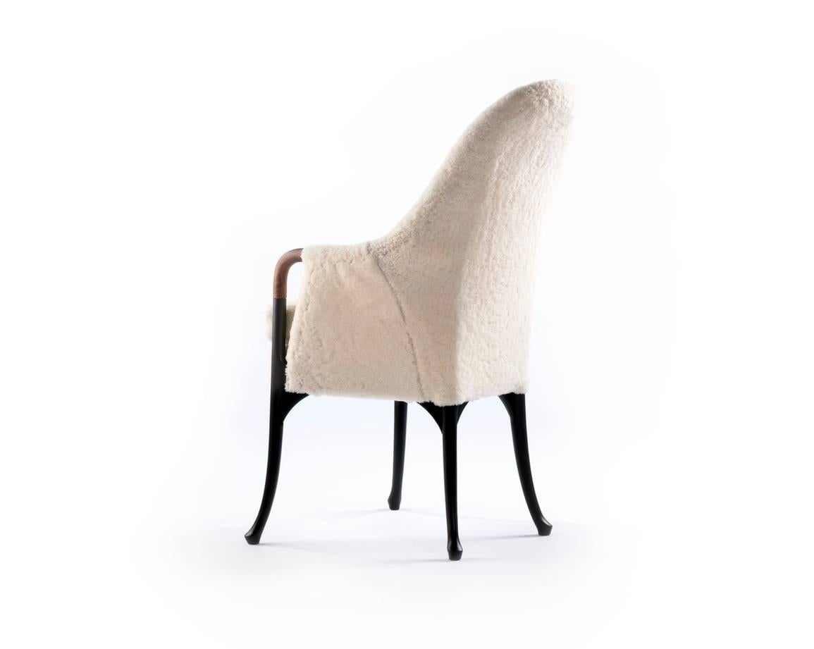 French Pair of Giorgetti Progetti High Armchairs, White Shearling Upholstery