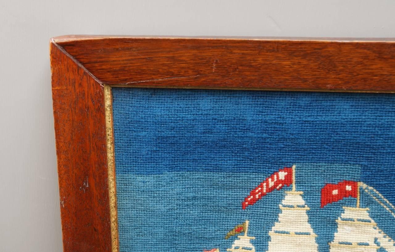 Argentine Important 19th Century Sailors Woolie Woolwork Needlework Sailing Ship Mimosa