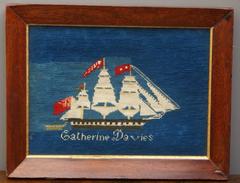 Important 19th Century Sailors Woolie Woolwork Needlework Sailing Ship Mimosa