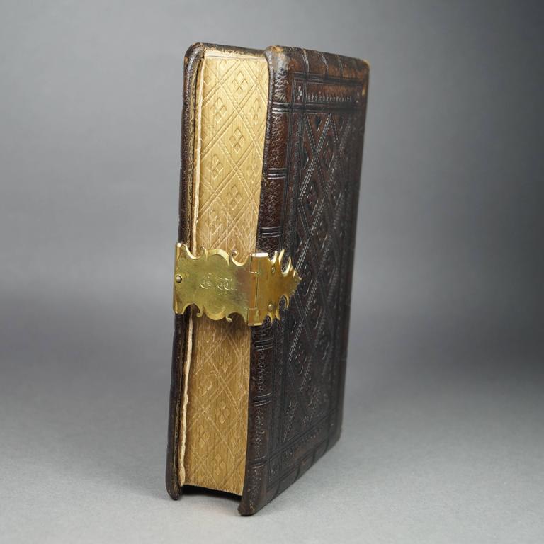 Antique 19th Century Tooled Leather Bible Book Gilt Clasp