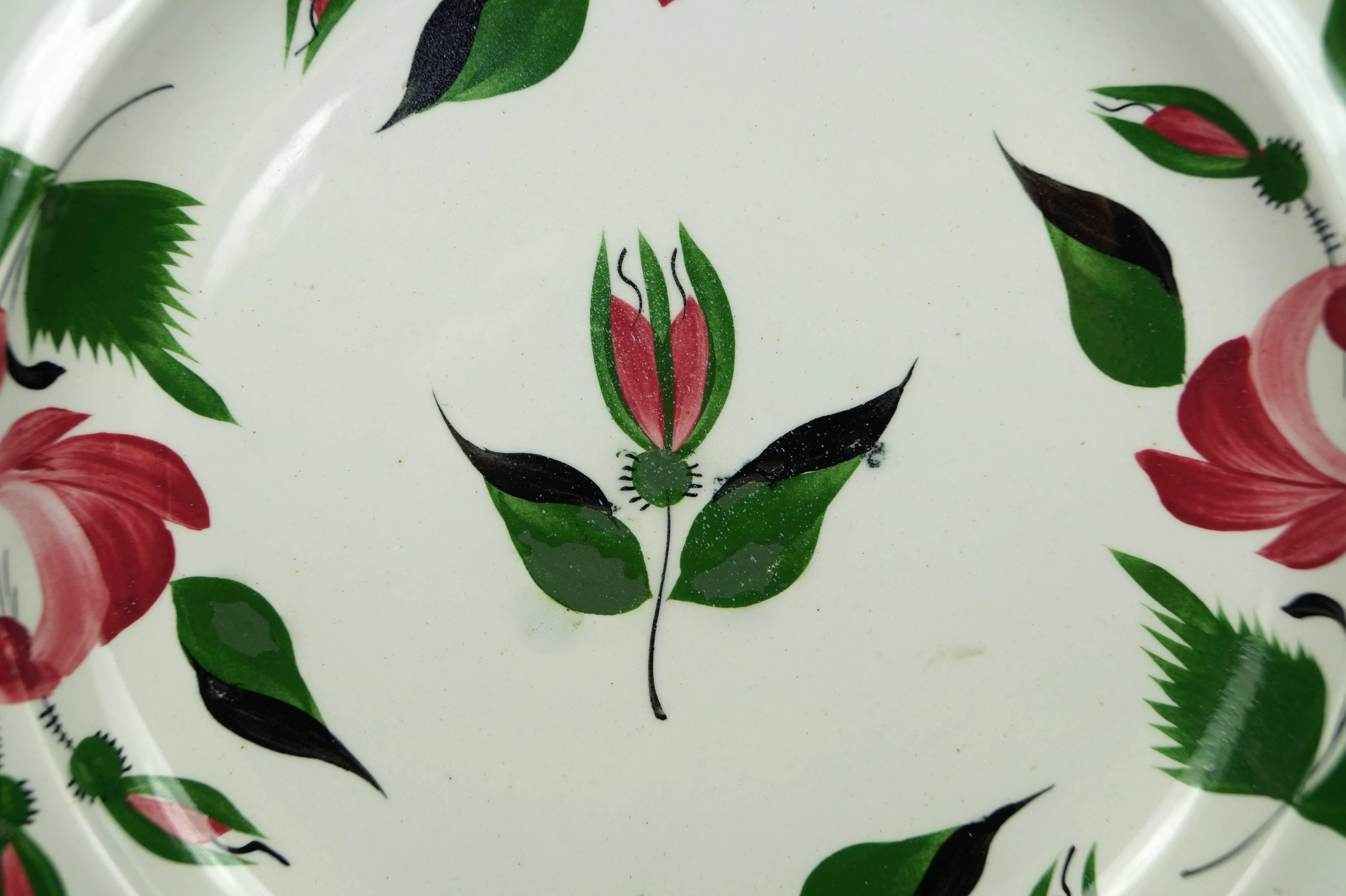 British 19th Century Creamware Plate Early Adams Rose Pattern English Folk Art