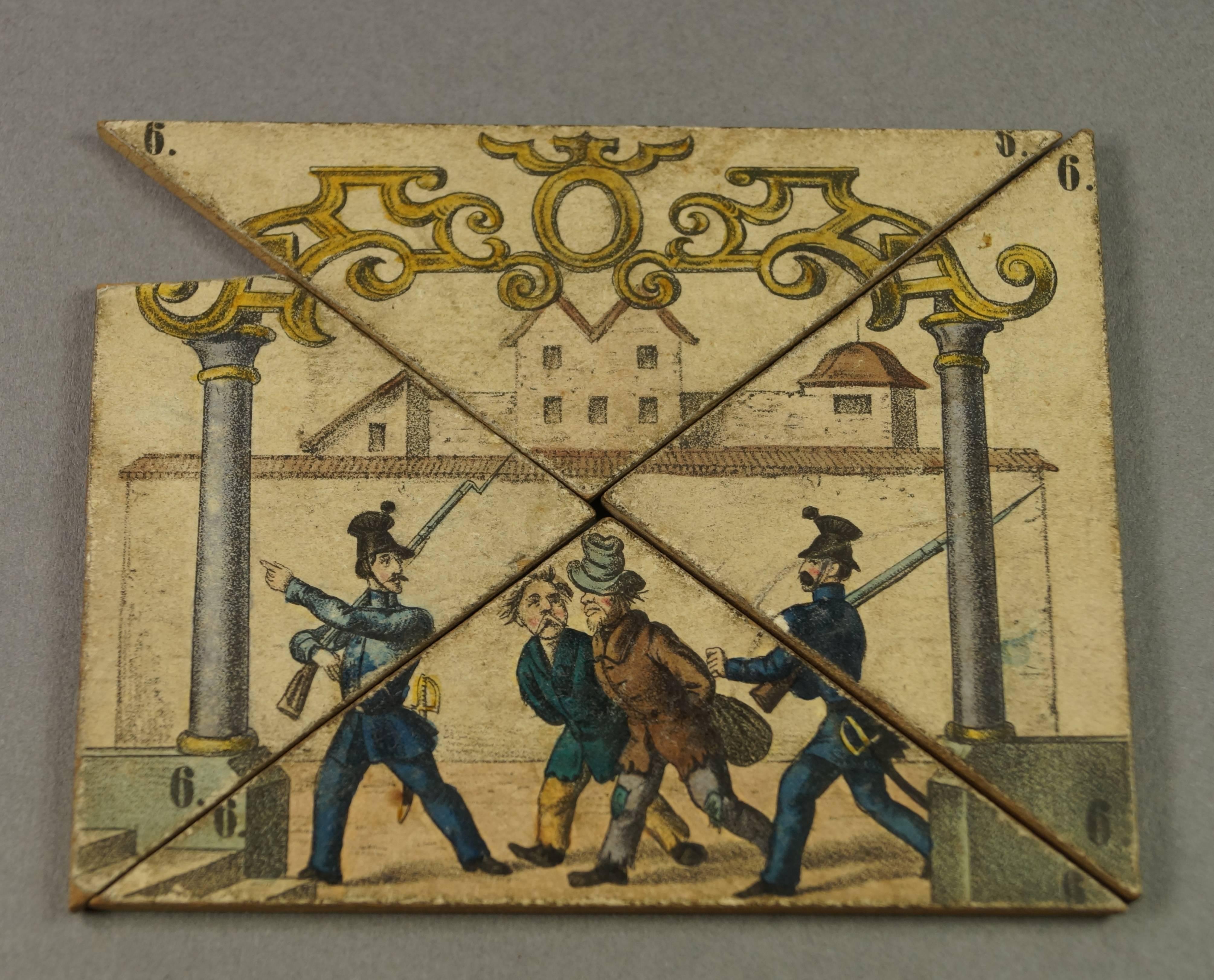 French 19th Century Toy Puzzle Board Game Tiles, circa 1840 2