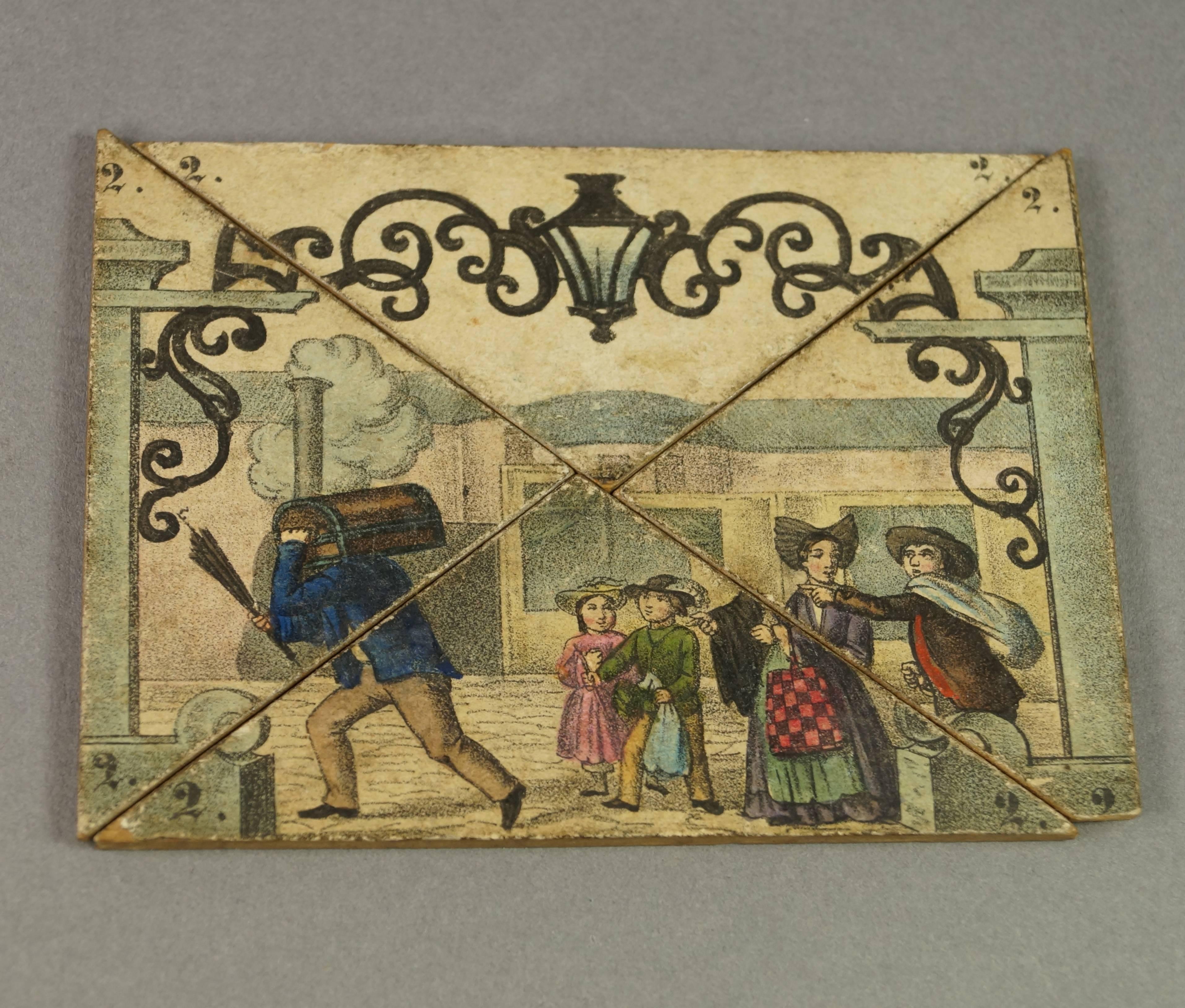 Louis Philippe French 19th Century Toy Puzzle Board Game Tiles, circa 1840