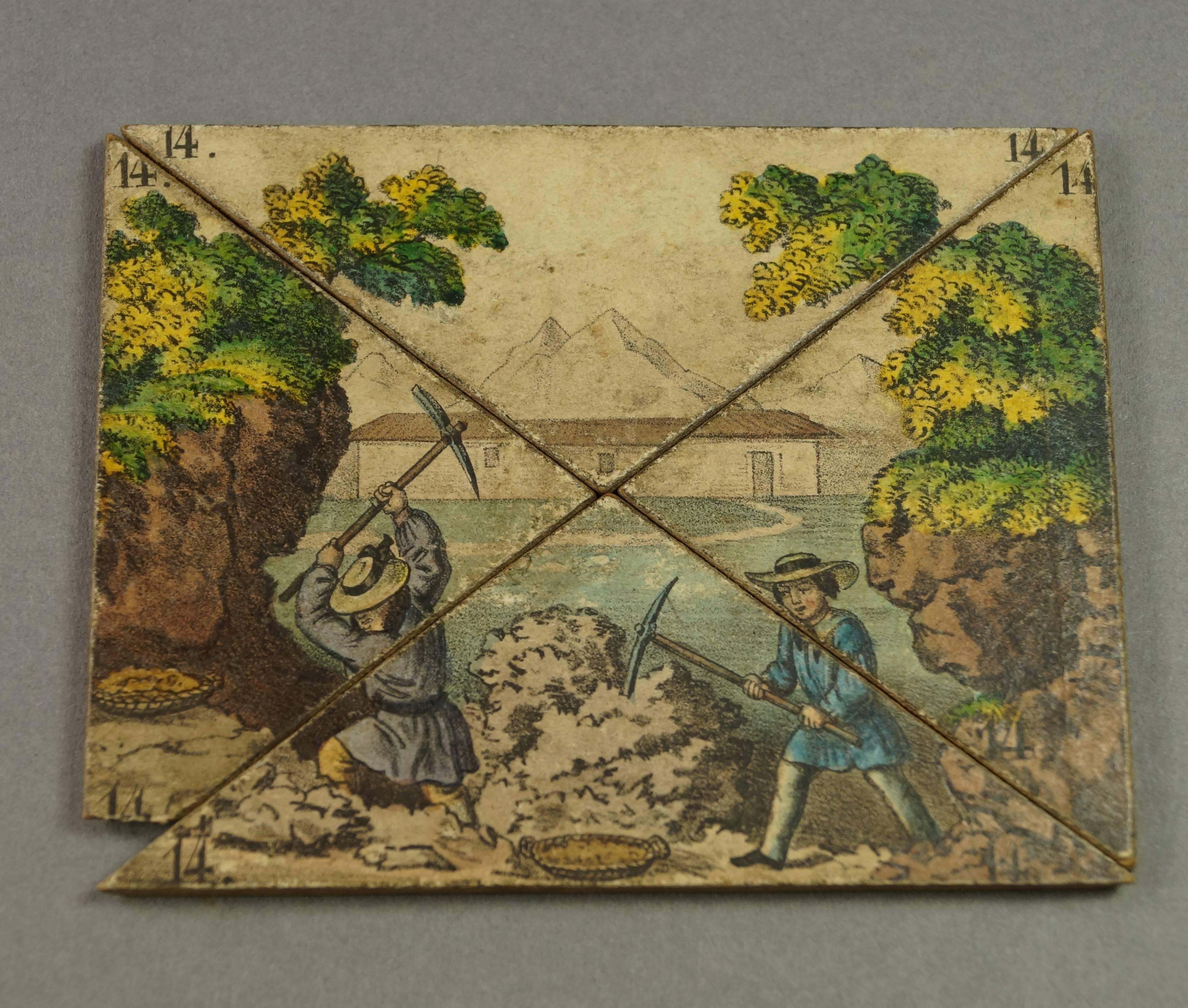 French 19th Century Toy Puzzle Board Game Tiles, circa 1840 5