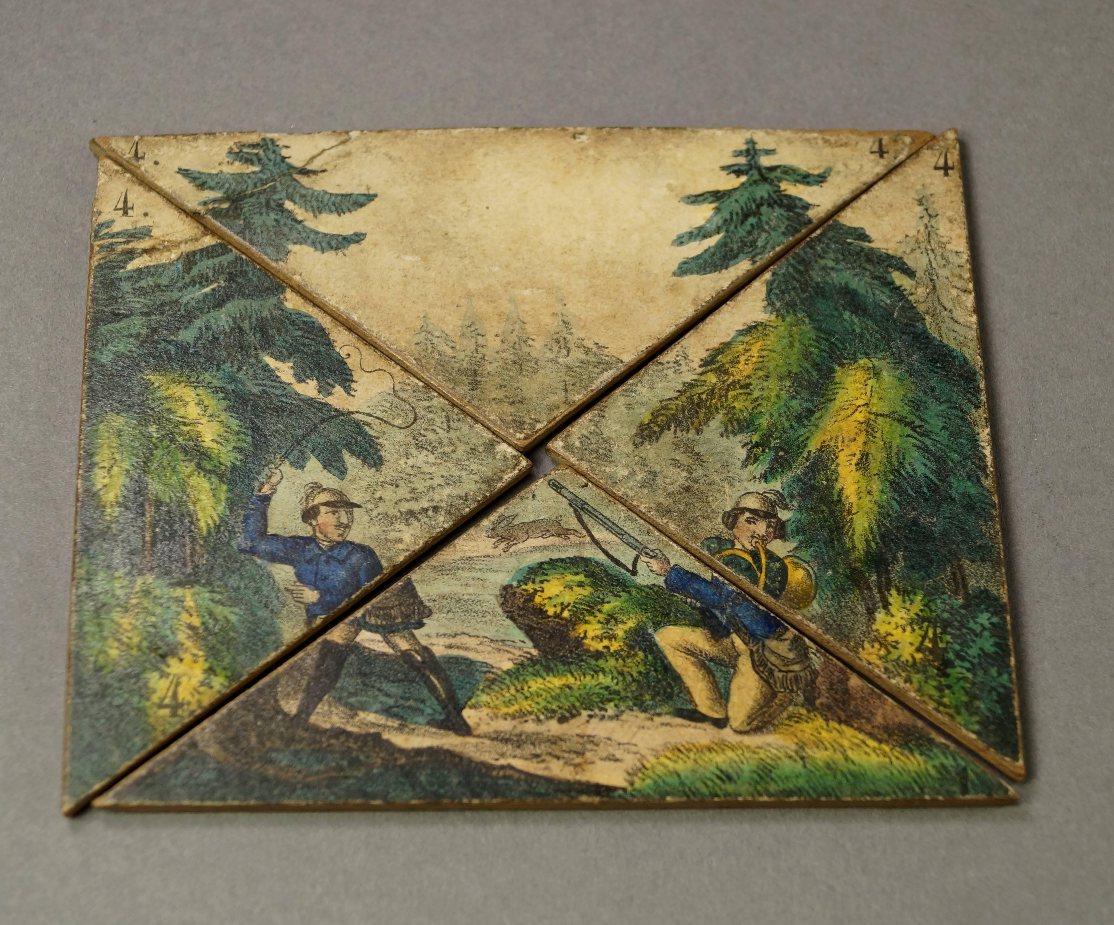 French 19th Century Toy Puzzle Board Game Tiles, circa 1840 1